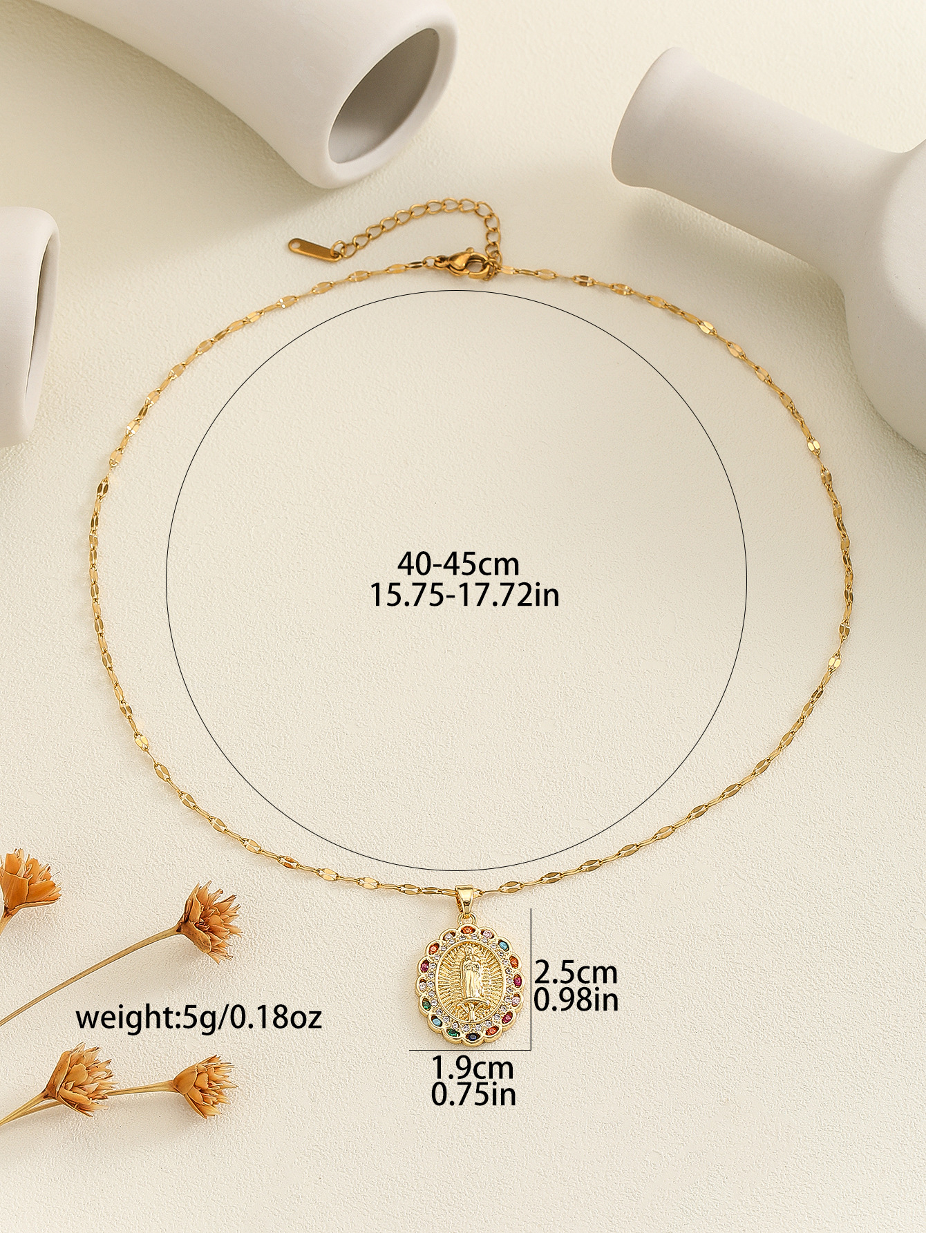 12g Weight Copper Pendant Material Zircon Inlay Material Pendant Necklace Classification Copper Chain Material 1 Piece Quantity Holiday, Daily Occasion Copper Material Human, Virgin Mary, Oval Pattern Women's Gender Inlay Design IG Style Style Copper Inlay Human Virgin Mary Oval Zircon Pendant Necklace 26