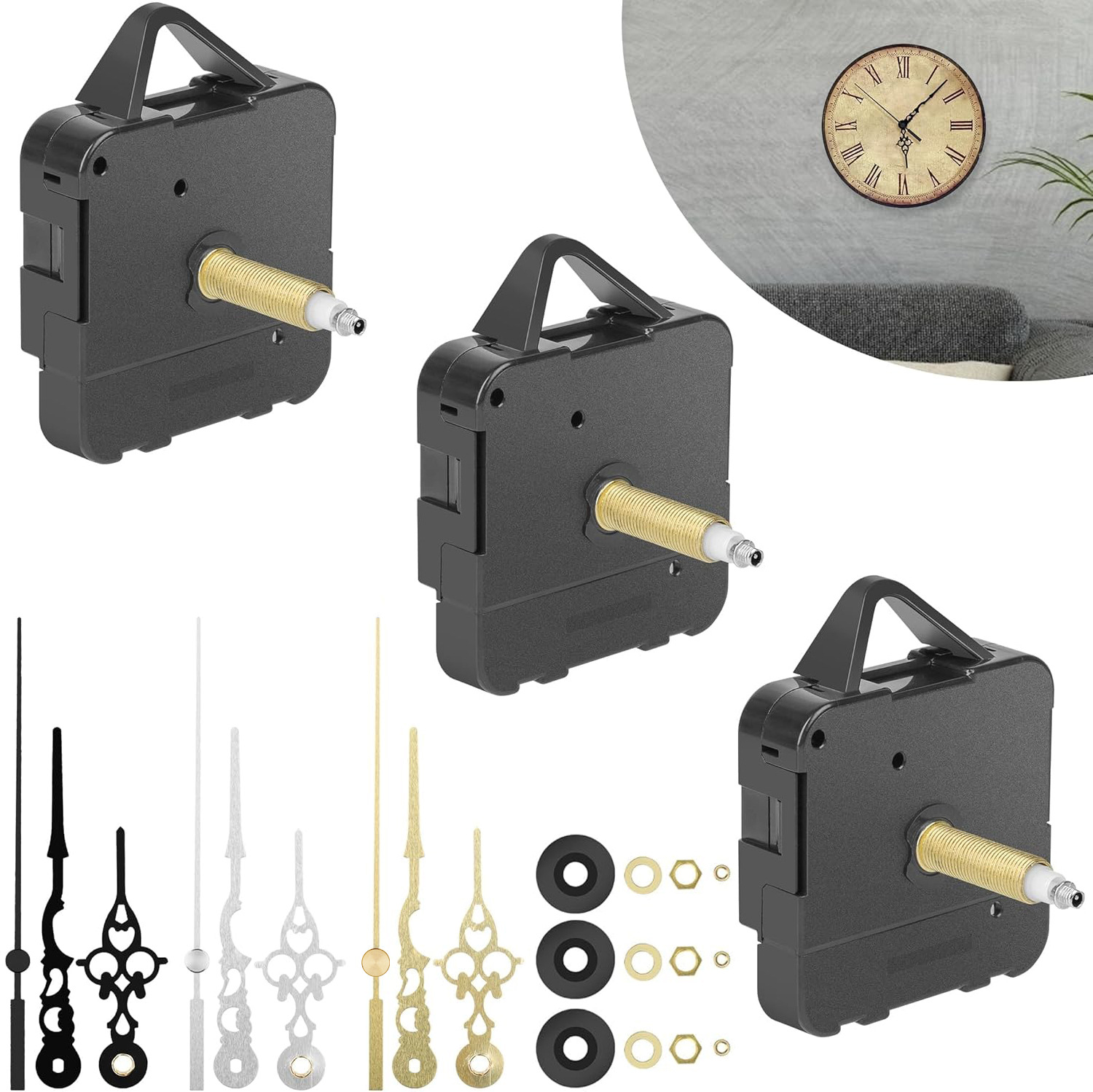 跨境热销I轴大扭力机芯DIY精准走时挂钟机芯跳秒长轴挂钩钟表机芯