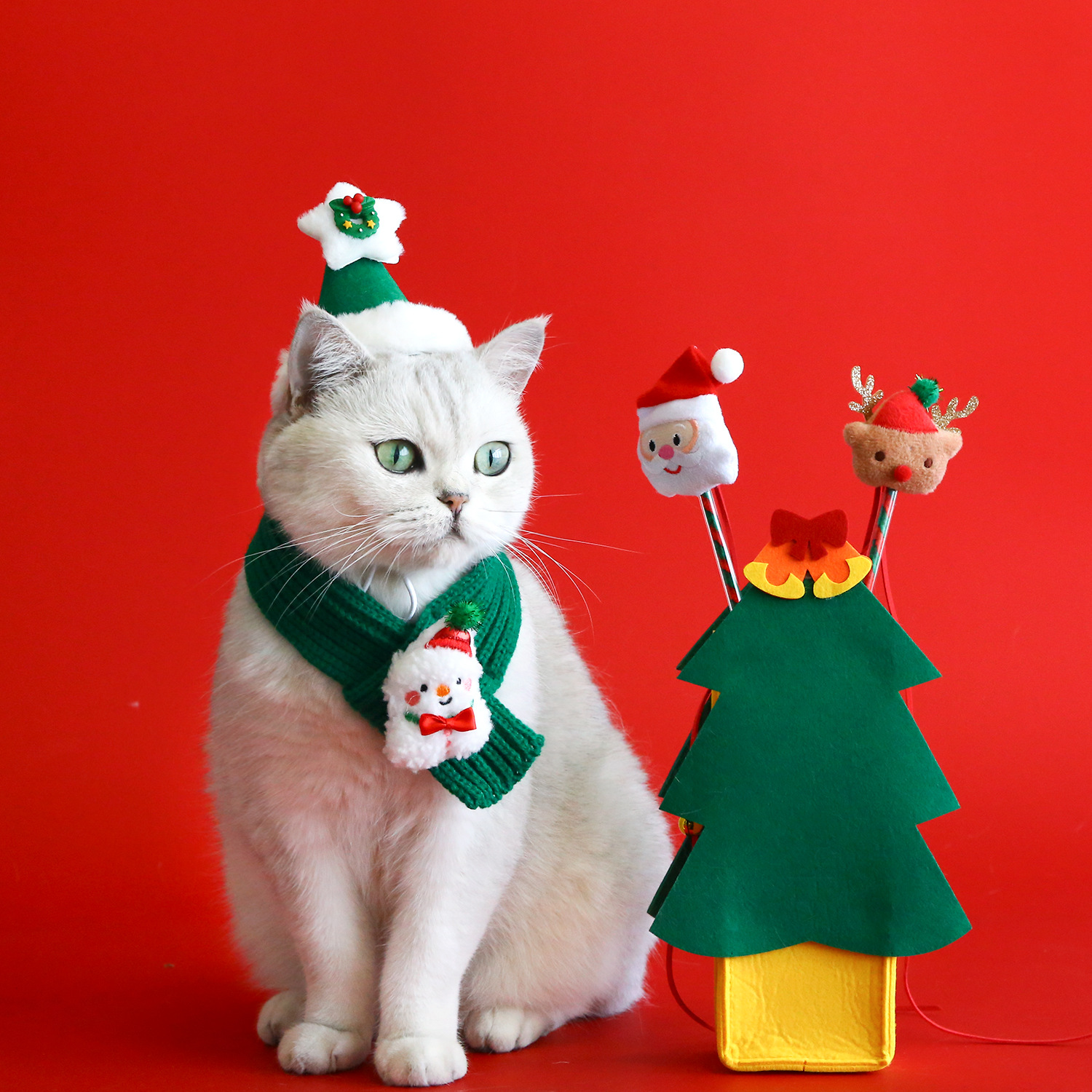 Nueva mascota gato Navidad caja de regalo de juguete fieltro divertido gato palo bolsa de almacenamiento bufanda sombrero molienda palo traje