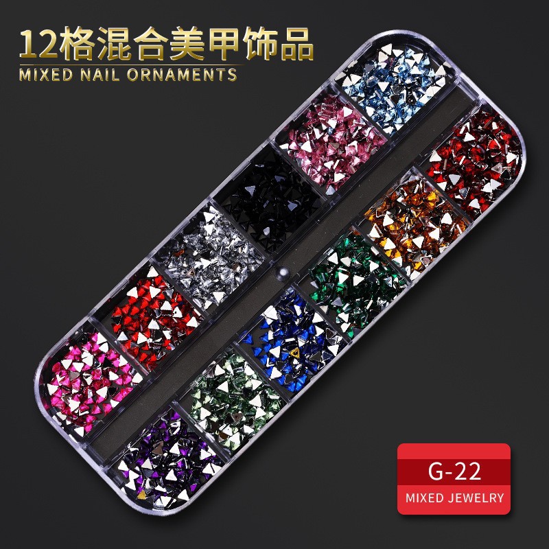 Juego completo transfronterizo de 12 compartimientos de remaches de metal, diamantes de imitación, Xingyue, piezas de concha de diamantes, accesorios para uñas, adornos para uñas