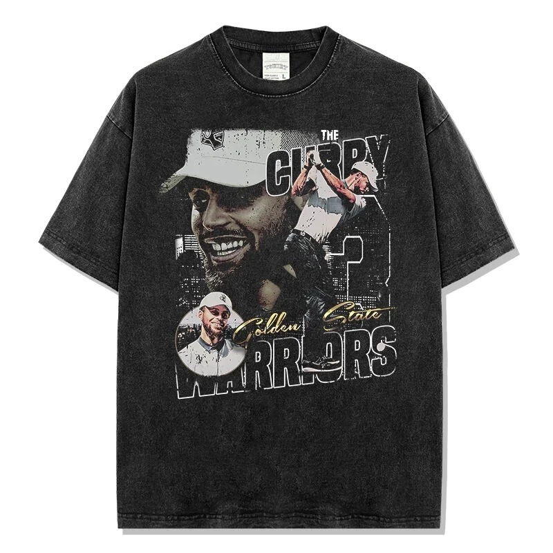 Men's Style Printed Curry Baseball Cap T-Shirt Graphic Casual Fashion Loose Retro Acid-Washed Stephen