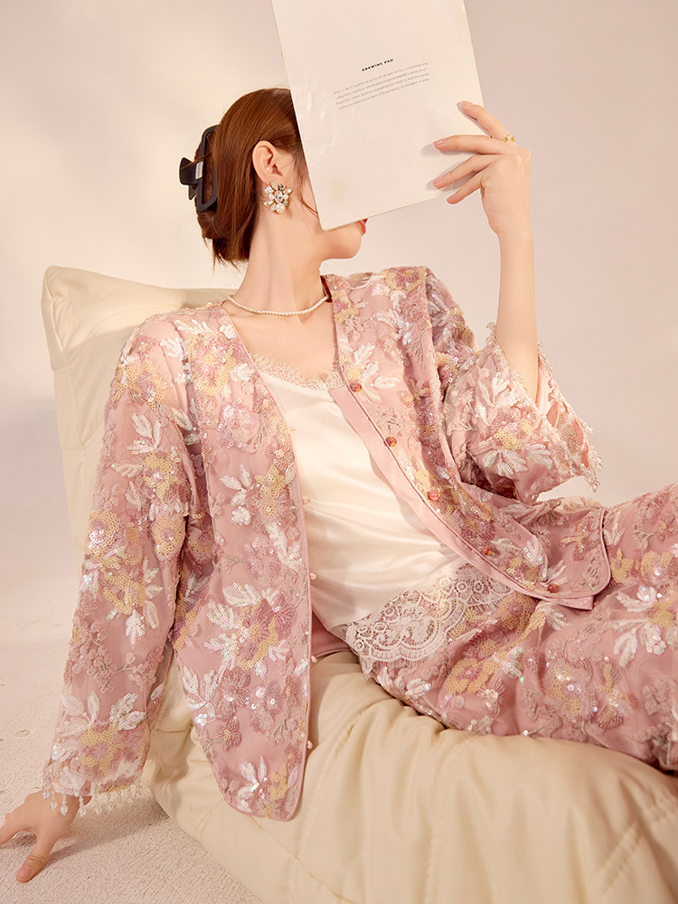 Set áo khoác và chân váy nữ phong cách Tân Trung Hoa thêu sequin cao cấp N2064 — Váy nửa, Áo khoác