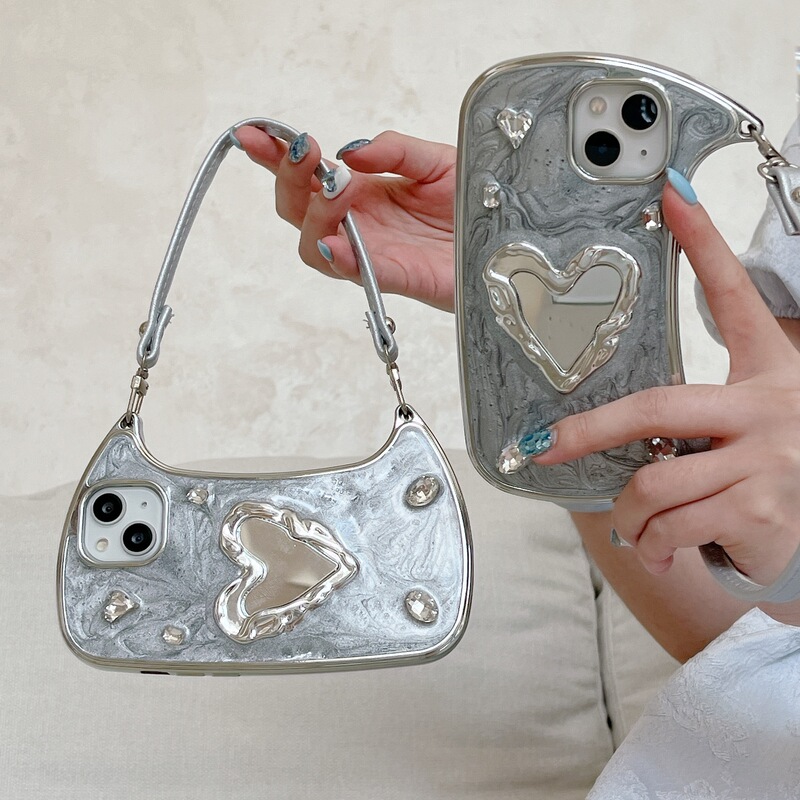 Epoxy Resin Handbag Diamond Heart Mirror Iphone17 Apple 16 Suitable for 14/15Pro Max Phone Case 11