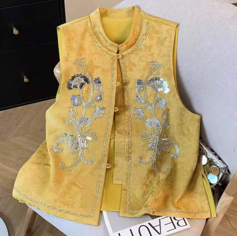 新中式重工钉珠亮片刺绣马甲2025国风立领百搭中式上衣女高级感|undefined