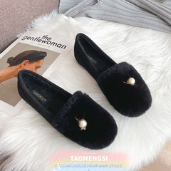 加厚毛毛鞋2024秋冬新款孕婦加絨保暖豆豆鞋大碼女鞋懶人居家棉鞋