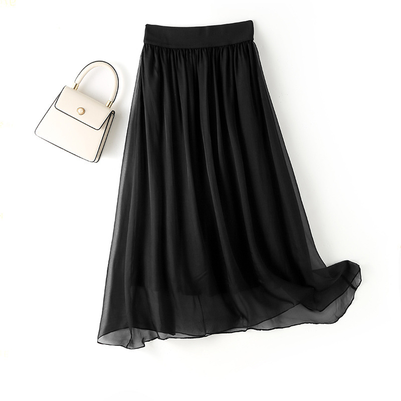 2010-Women's Summer Solid Color Silk Skirt New Style Long Skirt Slim Fit Elegant Elastic Waist Skirt