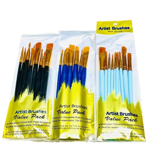 Amazon Plastic 10-Pack Nylon Glitter Blue Handle Combination Brush Set Blue Watercolor Gouache Oil Painting