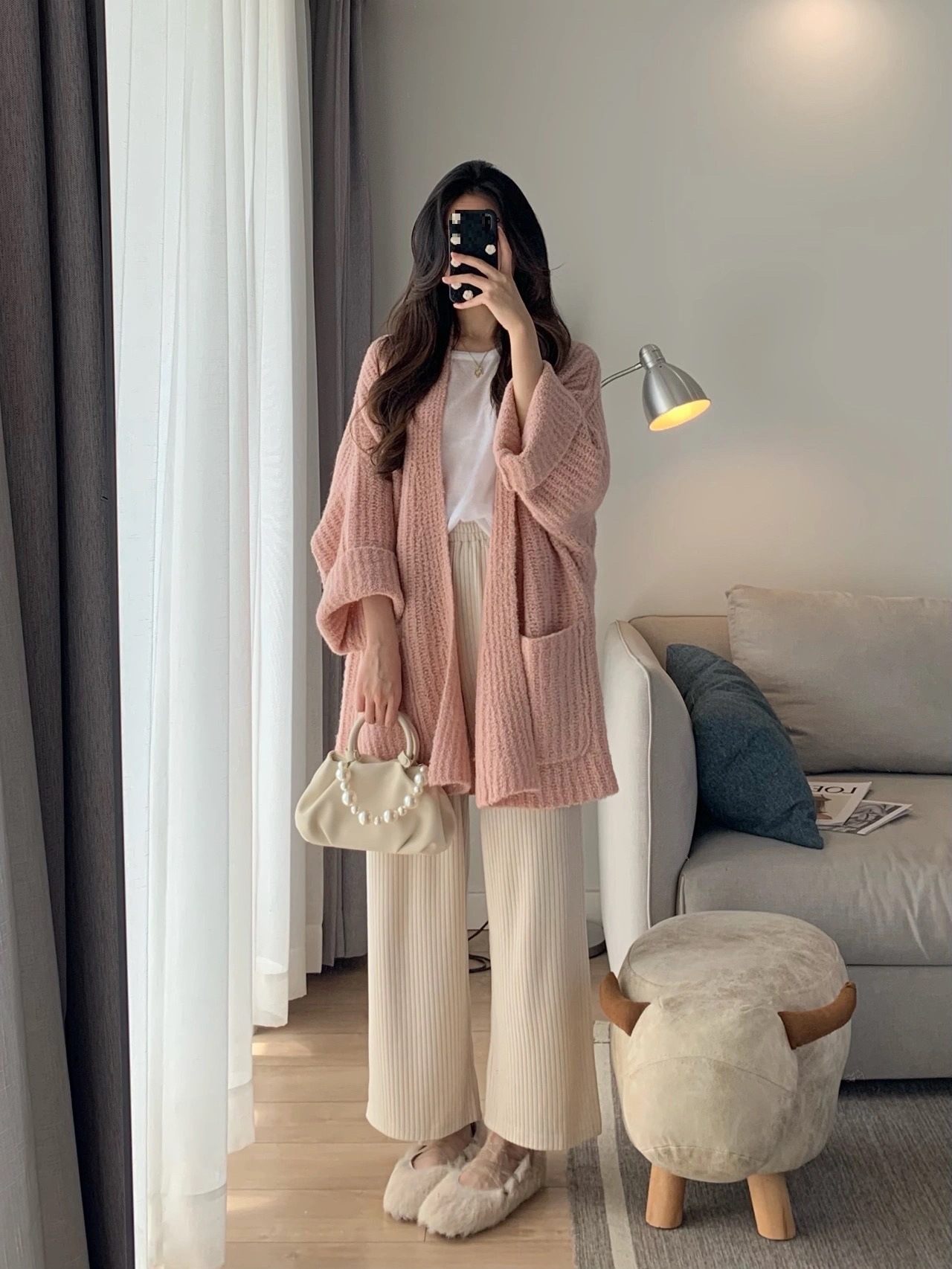 (2개) 가을과 겨울 부드러운 스타일 레이스 업 스웨터 코트 여성 플러스 사이즈 뚱뚱한 자매 슬리밍 게으른 스타일 니트 카디건 긴팔 탑