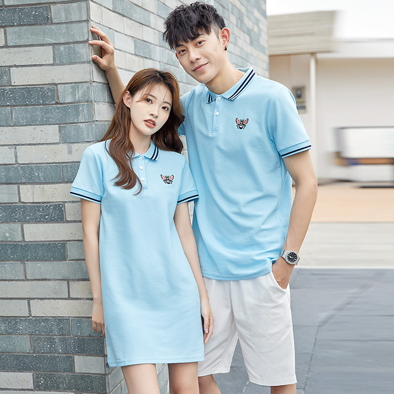 (2개) 하이 엔드 리틀 비 자수 폴로 셔츠 커플 패션 반팔 티셔츠 2023 여름 새로운 캐주얼 옷깃