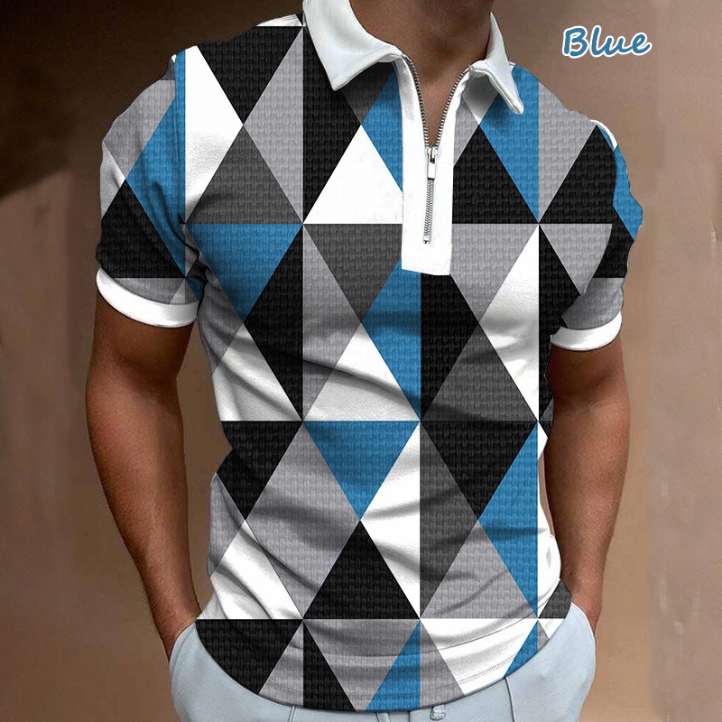 Camiseta Polo de Manga Corta con Cierre y Estampado 3D Informal para Hombre, Nueva Colección de Primavera para Exportación