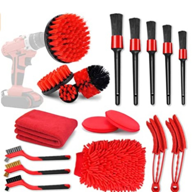 Cepillo de limpieza para lavado de autos, el más vendido de Amazon, juego de 35 piezas, cepillo para taladro eléctrico, juego de limpieza con cerdas, mango de madera, cepillo de detalle con cabeza redonda image 7