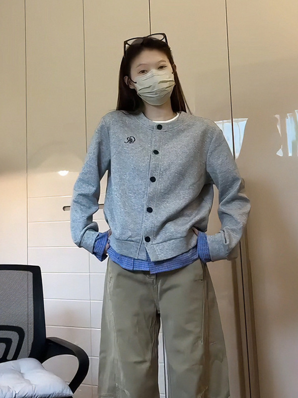 大码胖mm假两件格子开衫卫衣外套女秋装设计感休闲风长袖圆领上衣|undefined