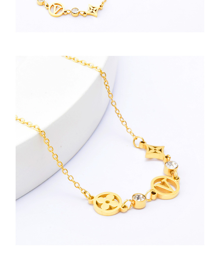 Fashion Letter Flower Titanium Steel Inlaid Zircon Womenu0027S Anklet