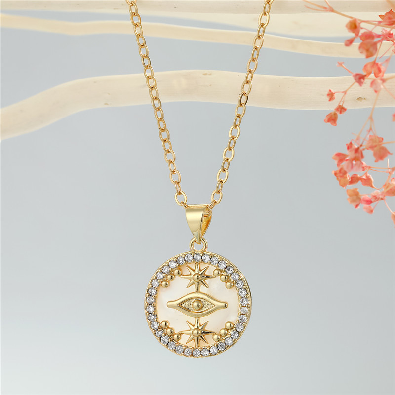 Fashion round point diamond star devil eye snake pendant necklace