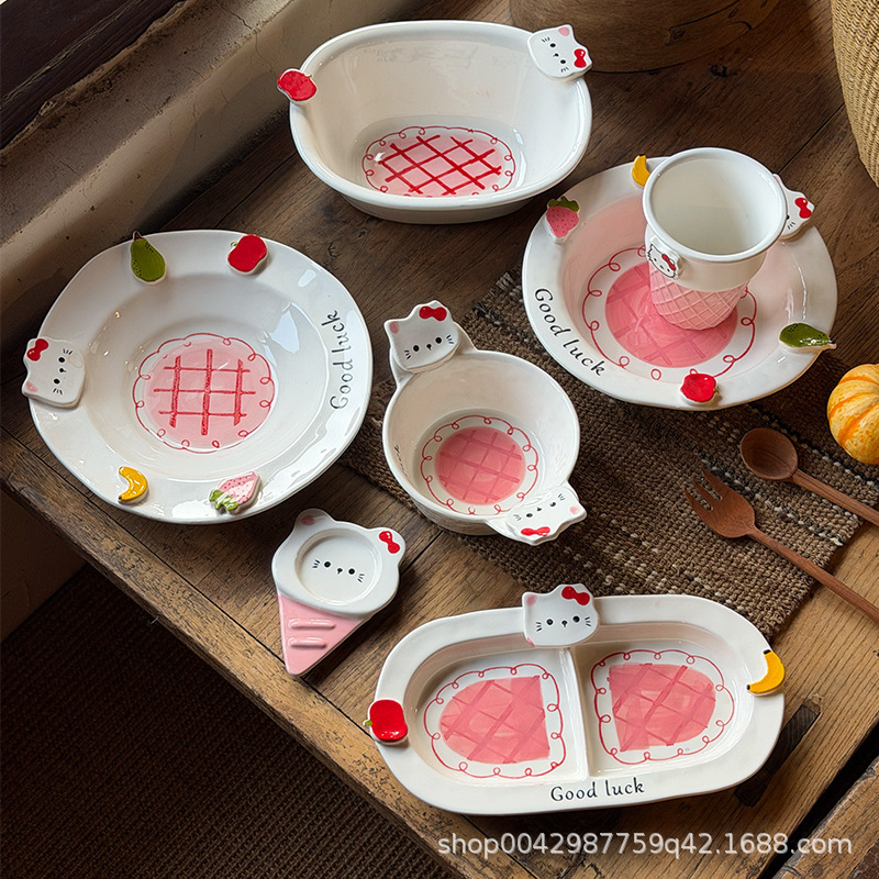 Creative Underglaze Color Cartoon Tableware Set, Fruit Salad Bowl, Divided Plate, Cute Ins-Style Water Cup, Rice Bowl Creative Underglaze Color Cartoon Tableware Set, Fruit Salad Bowl, Divided Plate, Cute Ins-Style Water Cup, Rice Bowl