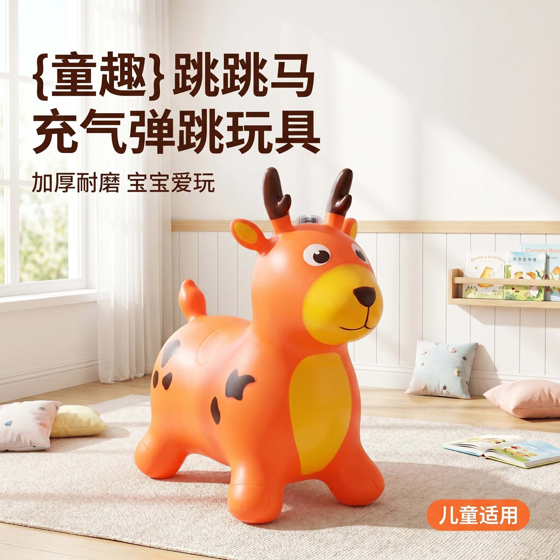 Children's Inflatable Jumping Horse Ride-On Toy, Enlarged and Thickened with Music, Baby Anti-Fall Jumping Deer Kindergarten Toy