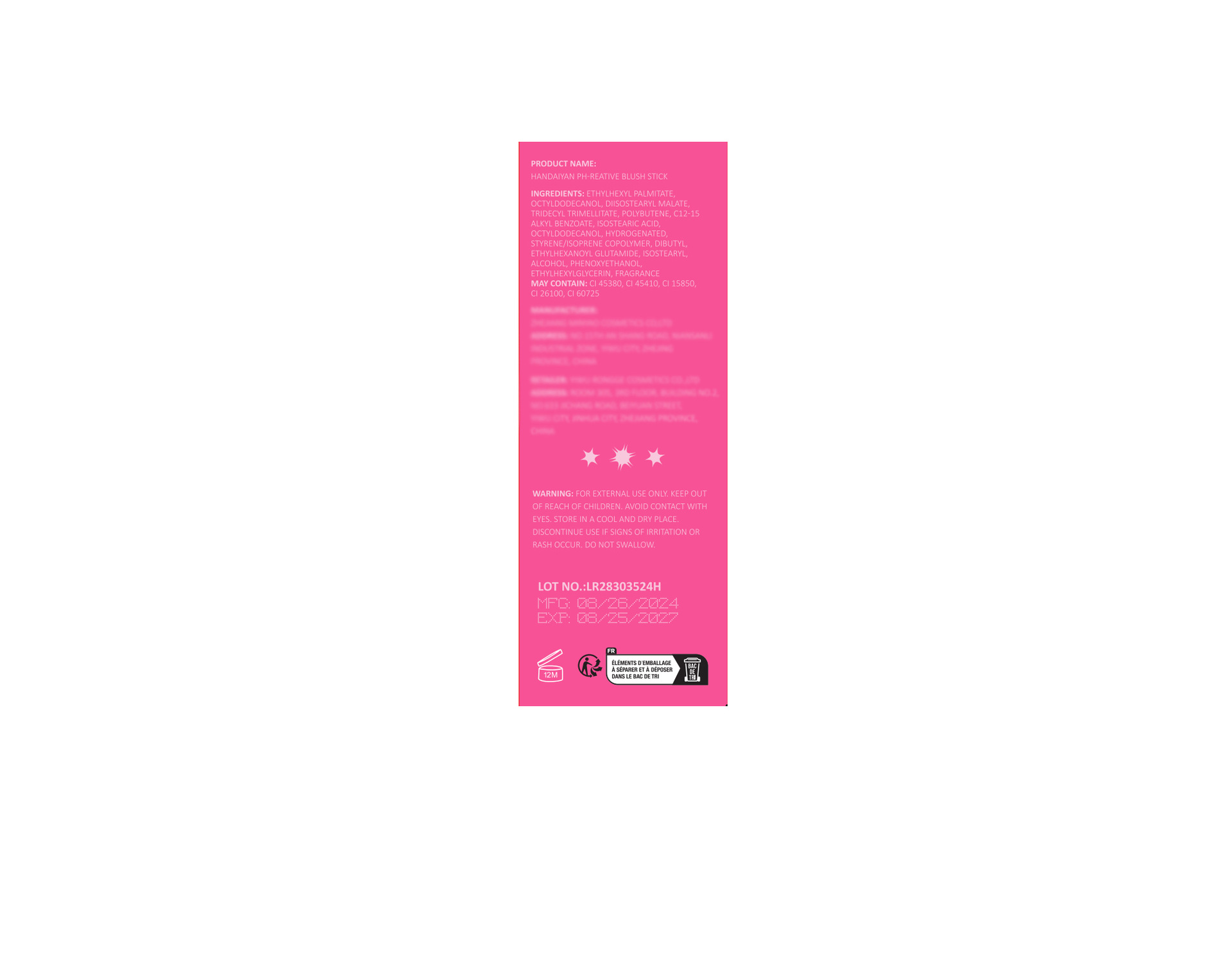 Cross-border Jelly Blush Stick handaiyan Solid Blush High-gloss Contouring Multi-Purpose Cream Matte Thermochromic Blush Cream undefined