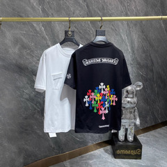 高バージョンクロコア春夏新作Chrome Heartsクラシック大馬蹄クロスフラワーサンスクリット半袖tシャツ