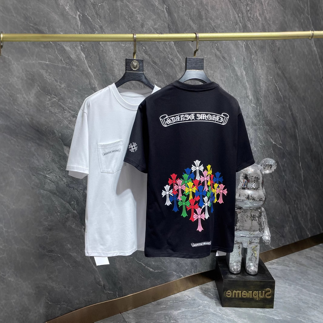 高版本克罗芯春夏新款Chrome Hearts经典大马蹄十字花梵文短袖T恤