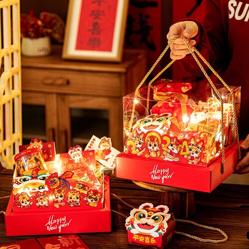 Year of the Dragon transparent portable gift box empty box Spring Festival snack packaging box thickened PVC cover high-end gift box