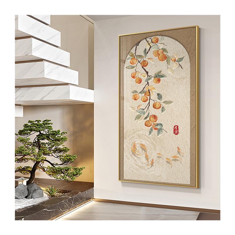 9匹の魚の絵、玄関ホールの装飾画、柿柿如意廊下通路壁画、新しい中国風のリビングルームの背景壁掛け絵画|undefined