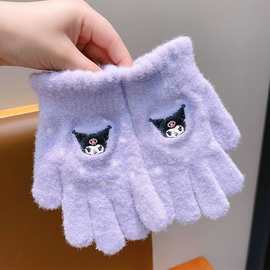 新款库洛米手套儿童秋冬季五指女孩宝宝冬天加厚防寒保暖女童防风