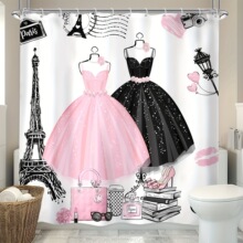 P 39381 Striped High Heels Bath Curtain ����ԡ�� ŷ���羳��