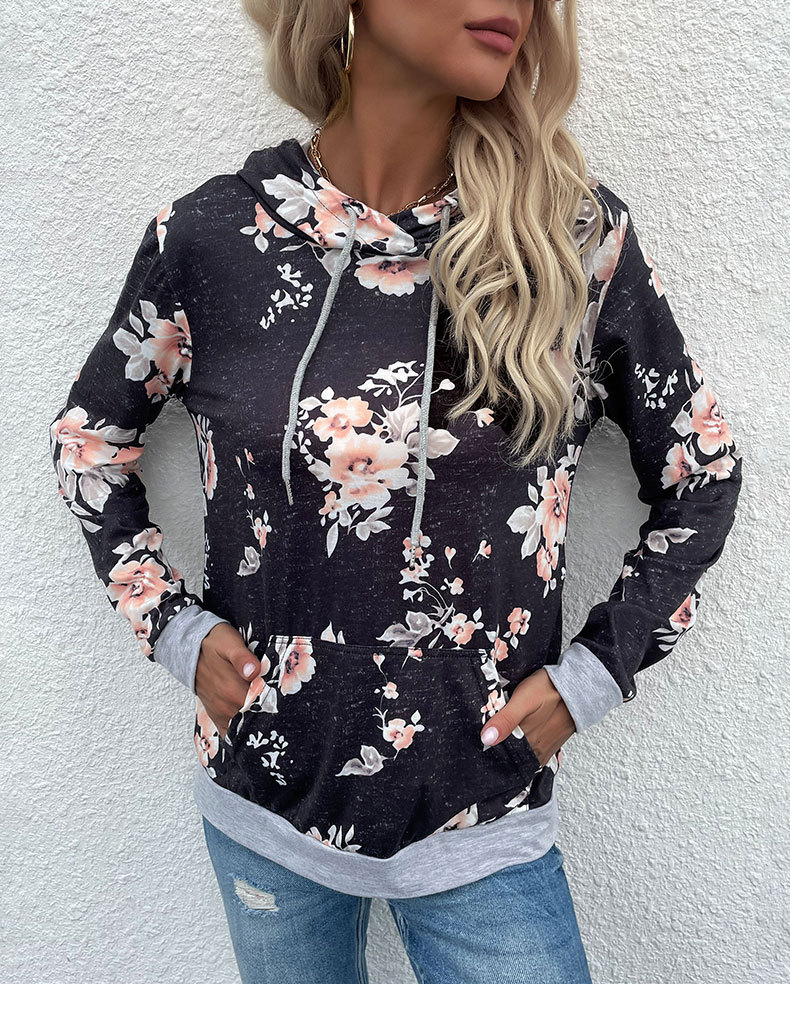 long-sleeved Hooded drawstring floral Print sweatershirt nihaostyles wholesale clothing NSDMB88707