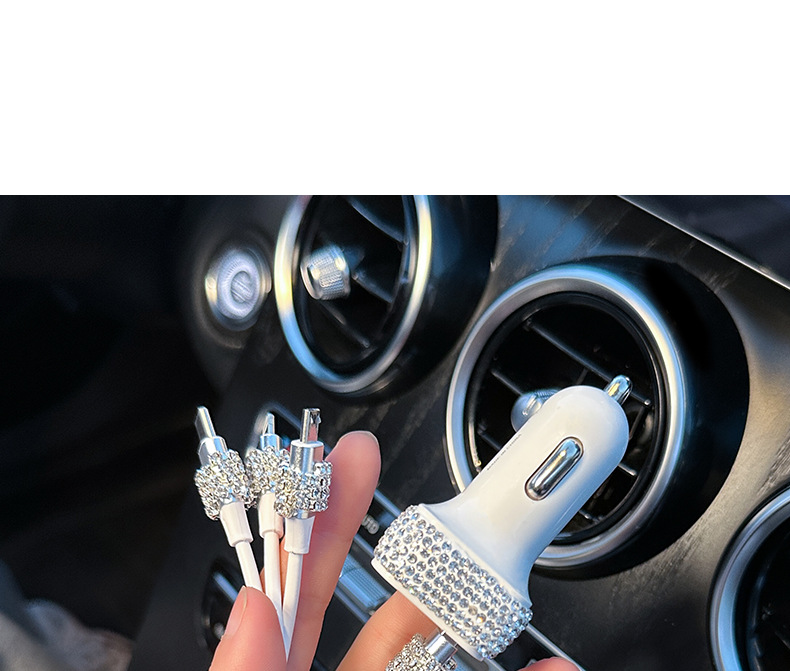 Car Charger Fast Charging Cigarette Lighter Light Luxury Car One to Three Multi-Function Telescopic Three-In-One Mobile Phone Data Cable