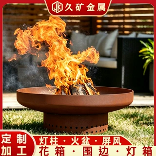 Q355NH耐候钢火盆庭院景墙工程做锈固化激光镂空可定制 深化图纸