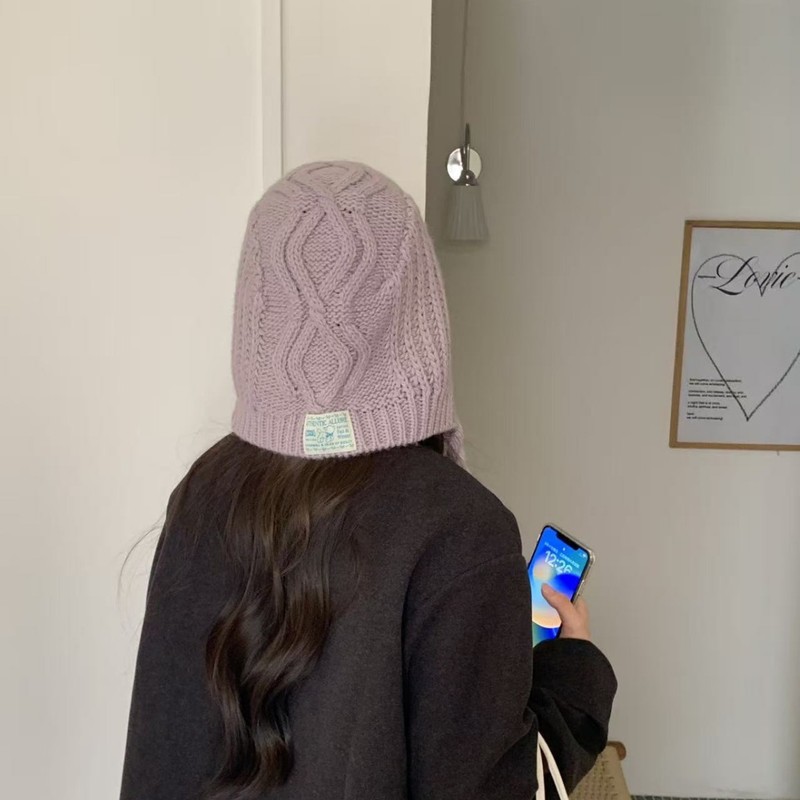 红色新年针织帽子女2025年冬季韩版系带圣诞节毛线帽显脸小护耳帽|undefined