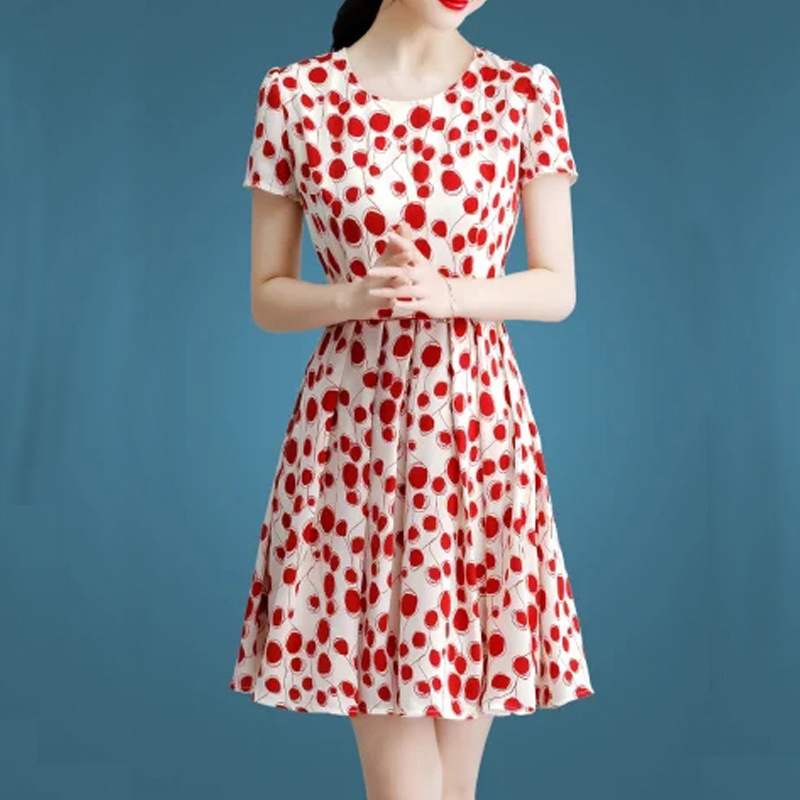 Polka Dot Dress Women's Spring 2022 New Spring and Summer Elegant Women's Short-Sleeved Floral Skirt Summer Skirt