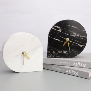 Modern Simple Marble Watch Ornaments Model House Sales Department Entrance Study Desktop Clock Soft Decorations