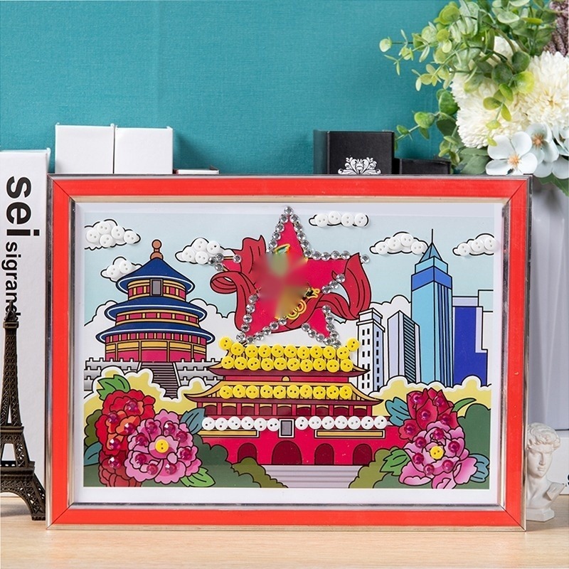 建国記念日ボタン絵画 diy 手作り愛国赤い革命勝利テーマボタンペースト絵画制作材料パッケージ|undefined