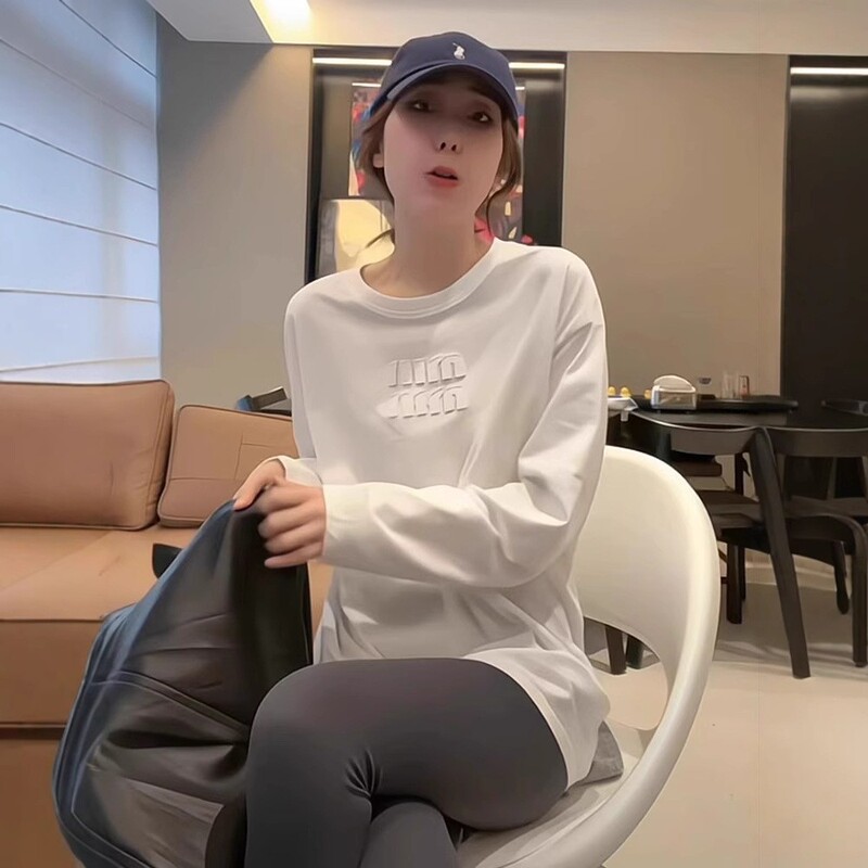Nanyou High-End Embroidered Trendy Brand Korean Style Heavy Cotton Long-Sleeve T-Shirt for Women, Casual Loose Outerwear Top 6428 Nanyou High-End Embroidered Trendy Brand Korean Style Heavy Cotton Long-Sleeve T-Shirt for Women, Casual Loose Outerwear Top 6428