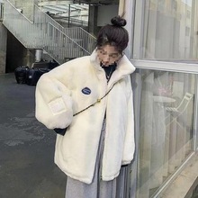 年冬季仿獭兔毛皮草外套女中长款宽松加厚羊羔毛保暖毛绒大衣