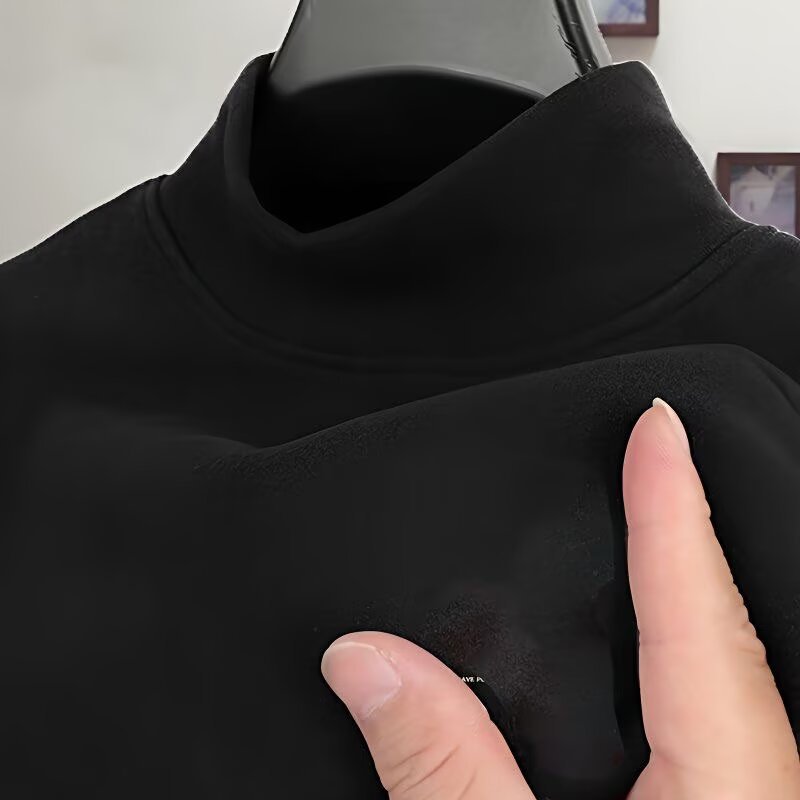 Camiseta de doble cara de medio cuello alto, camiseta de hombre de color sólido, camiseta de manga larga, invierno y otoño, más vello, más grueso, más delgado, más cálido, más suave.