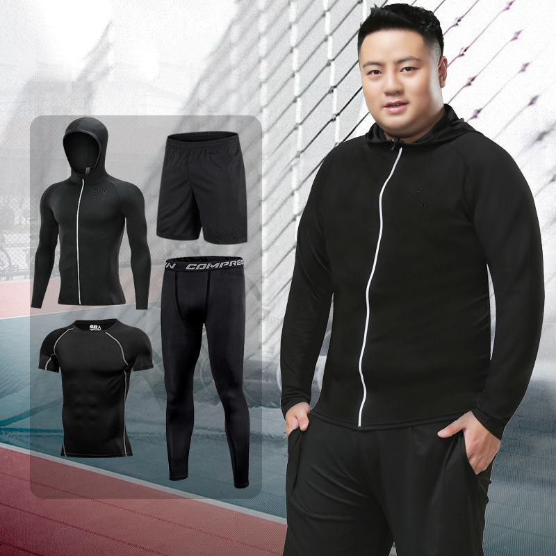 in stock plus size Fitness Clothes suit Men's Plus Fat Plus Tight Clothes Sports Running Fat Man Quick-drying Training Clothes Summer