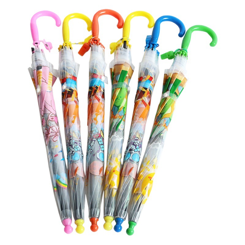 Niños panda paraguas transparente estudiante POE dibujos animados de plástico mango largo dinosaurio ins paraguas impresión LOGO regalo publicitario