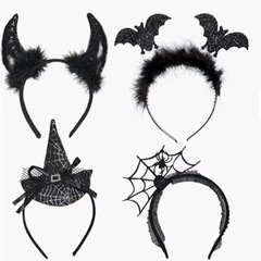 ハロウィーンの魔女の尖った帽子の頭のカチューシャのお化け祭りの舞踏会は悪魔の牛の角のカチューシャの蜘蛛の巣のコウモリのパーティーの頭のカチューシャを演じます。