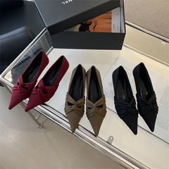 2024年春季新款尖頭交叉帶鏤空低跟細跟淺口中跟百搭通勤單鞋女