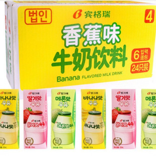 Korean Bingre Milk Banana Strawberry Cantaloupe Flavor 200ml*24 Boxes/Box Leisure Drinks Wholesale