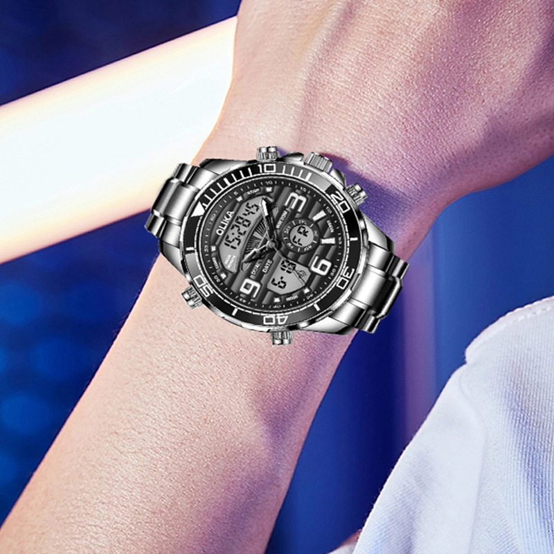 Multifuncional impermeable reloj de hombre luminoso estudiante fresco reloj electrónico doble pantalla temporización reloj despertador deportivo reloj de cuarzo