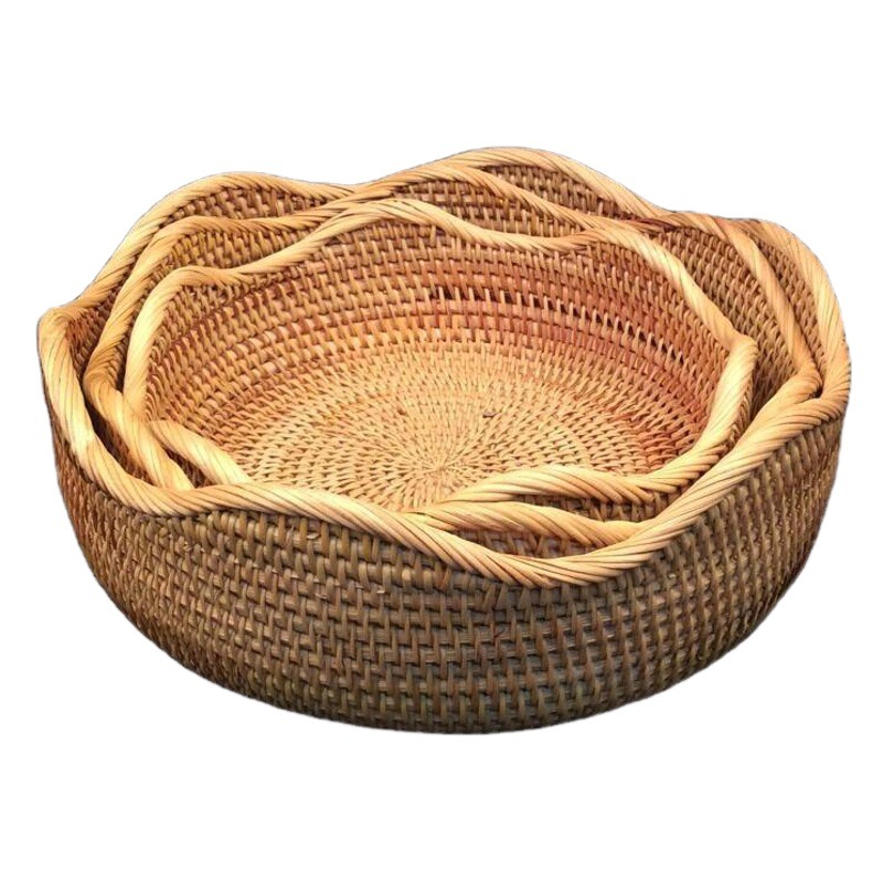 Vietnam cesta de almacenamiento de ratán Marco de pan utensilios de organización de frutas de ratán cesta de almacenamiento tejida merienda Snack al por mayor