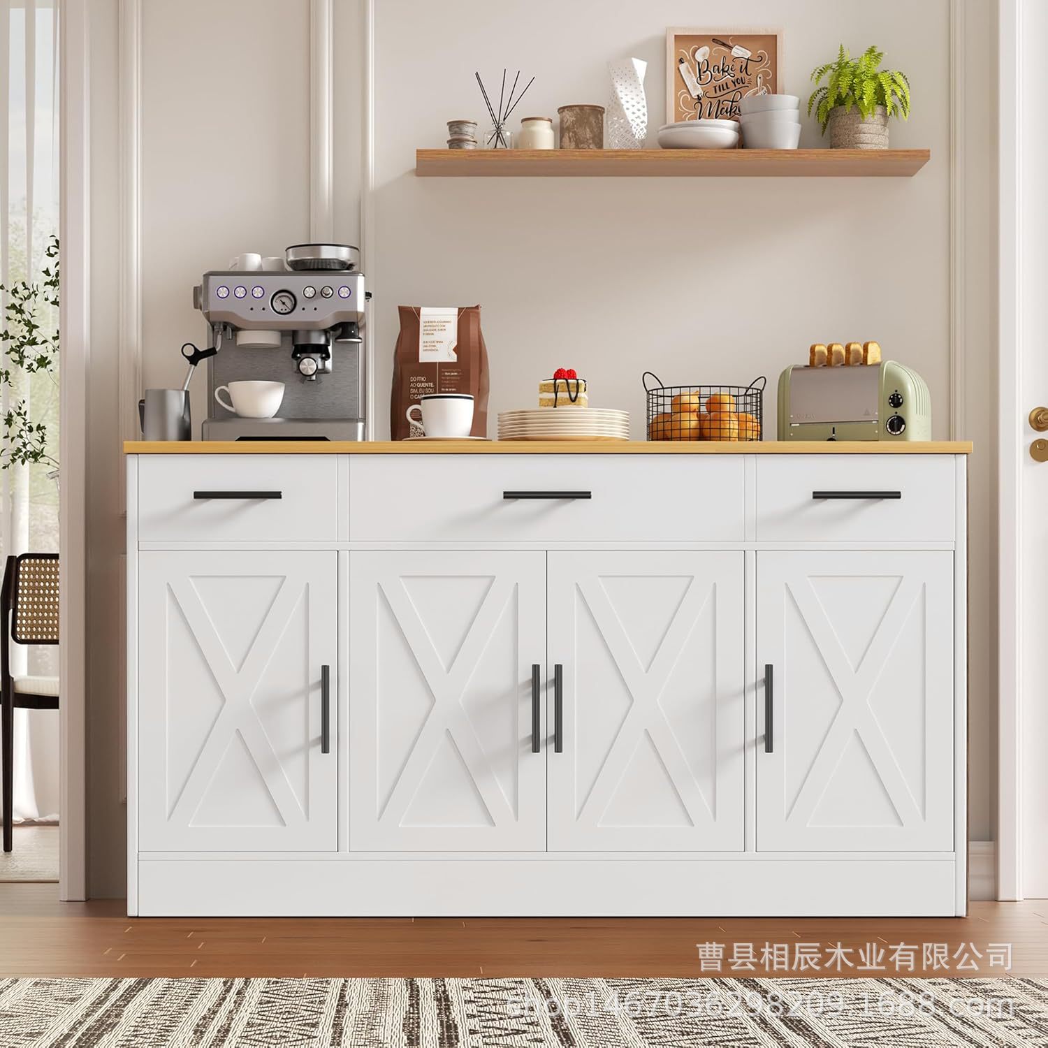 Simple Sideboard High Cabinet Integrated Home Wall-Mounted Guest Restaurant Side Table Tea Cabinet White Storage Cabinet