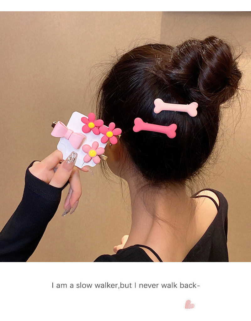 Sweet Pink Love Heart Flowers Bow Barrettes Side Cute Wild Girly Heart Bang Clip display picture 2