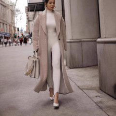 欧美秋冬季跨境外贸现货女装保暖外套长袖翻领女毛绒上衣女式大衣