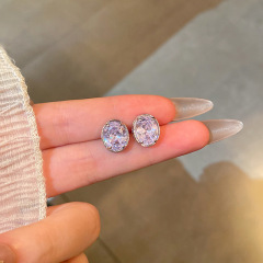 椭圆微镶锆石耳钉女轻奢小众简约大气耳环网红同款高级感耳饰批发