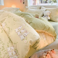 2024 Spring Cartoon 100% Cotton Comforter Cover Single Piece Household Dual Person Cotton Quilt Cover Set of 3 Single Dormitory Pillowcase