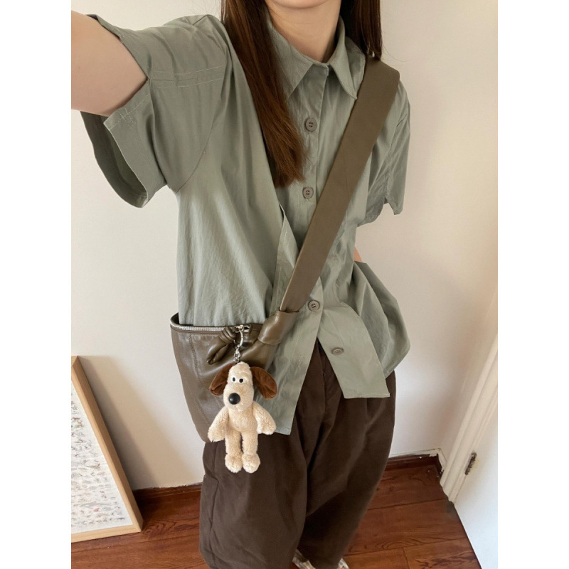 日系短袖衬衫女夏季复古设计感小众工装polo领薄款夏天衬衣外套潮|undefined